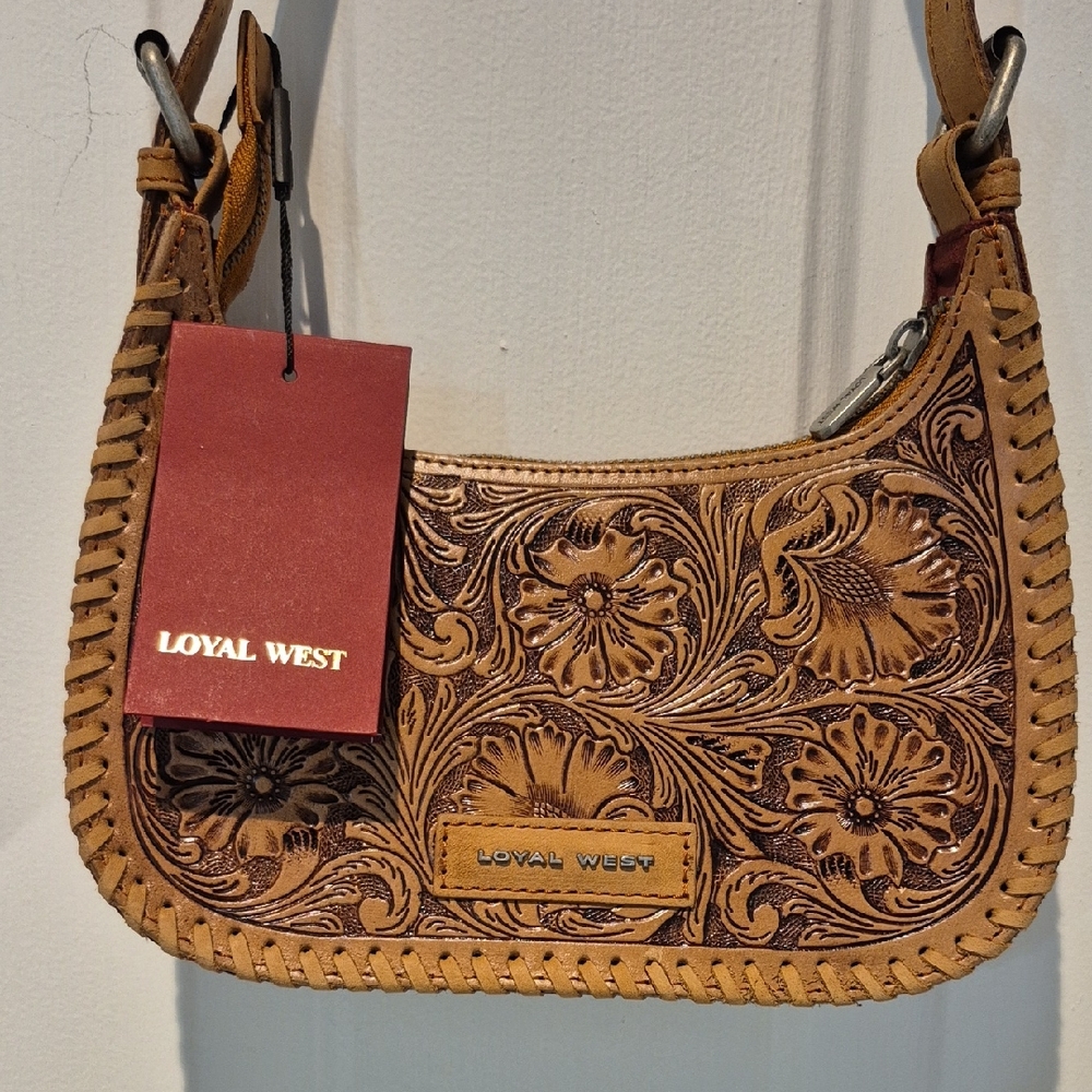 Loyal West Dannia Hand Tooled Leather Embossed Shoulder Bag. NWT & Dust Bag